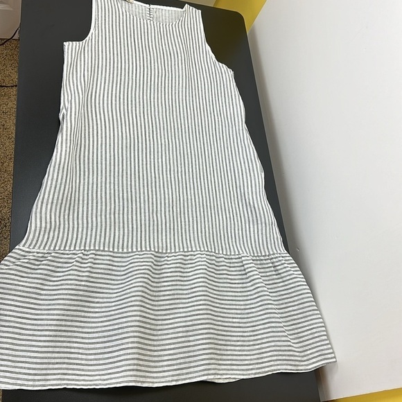 Francesca‎ Bettini Linen Striped Sleeveless Midi Dress L Pockets Lagenloo… - Picture 13 of 13